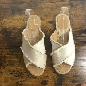 CASTANER Palmera Espadrille Slide Sandals Sz 7.5 EU 38 Cream Linen Metallic